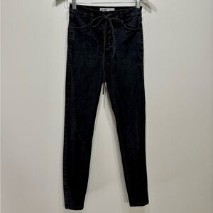 Garage Y2K Lace Up Front High Rise Waist Skinny Leg Fit Denim Jeans Pants Black